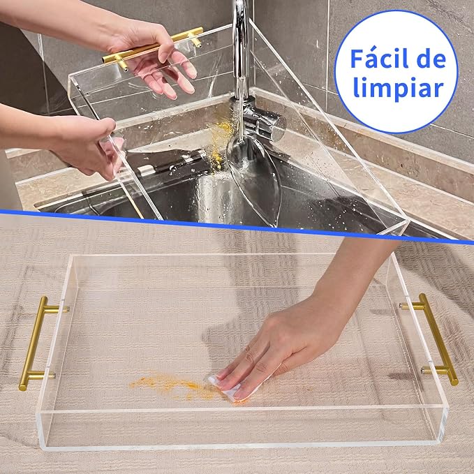 NIUBEE Clear Serving Tray 12x16 Inches - Acrylic Decorative Tray Organiser