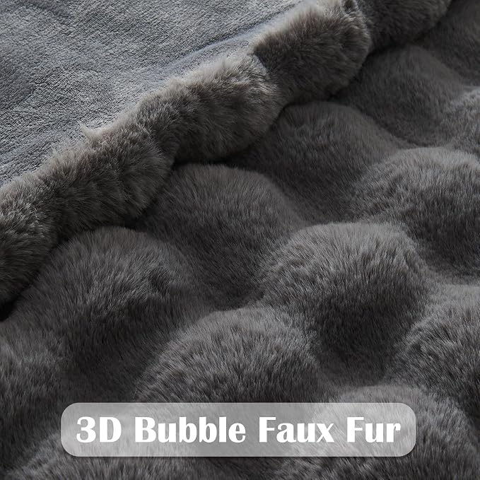 NEWCOSPLAY Faux Fur Thick Bubble Twin Blanket for Couch,Dark Grey,60"x80" | Luxury Fluffy Thick Warm Bubble Blanket for Couch Sofa Bed 1000GSM, Soft Plush Cozy Decorative Throw, Gift for Women Men