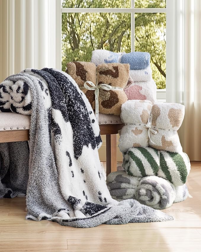 Knit Throw Blanket for Couch, Soft Cozy Fluffy Knitted Blanket for Sofa, Bed, Gift for Women Girls Home Decor (Zebra-Grey, Throw 50"x60")
