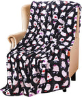 Halloween Ghost Fleece Throw Blanket, Cute Ghosts on Black, 50x70 in | Ultra-soft cozy flannel fleece, for sofa couch bed chair & dorms, spooky Halloween décor, durable and machine washable.