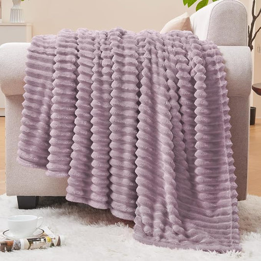 BEDELITE 3D Ribbed Dusky Violet Fleece Twin Blanket for Bed, 60x80 Inch | Soft Warm Decorative Fluffy Blanket, Cozy Plush Lightweight Fuzzy Throw Blanket for Couch Sofa Room Decor, Gift for Women
