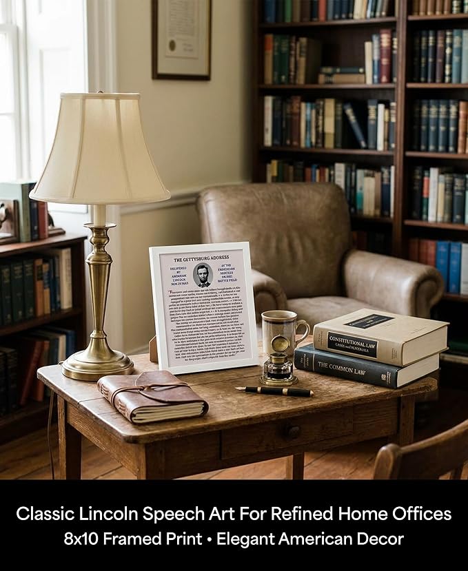 Abraham Lincoln Gettysburg Address Wall Art Print | Framed 8x10 Inch Historical Poster | American History Decor for Home, Office & Classroom | Patriotic Lincoln Speech Art | Great Gift for History Lovers