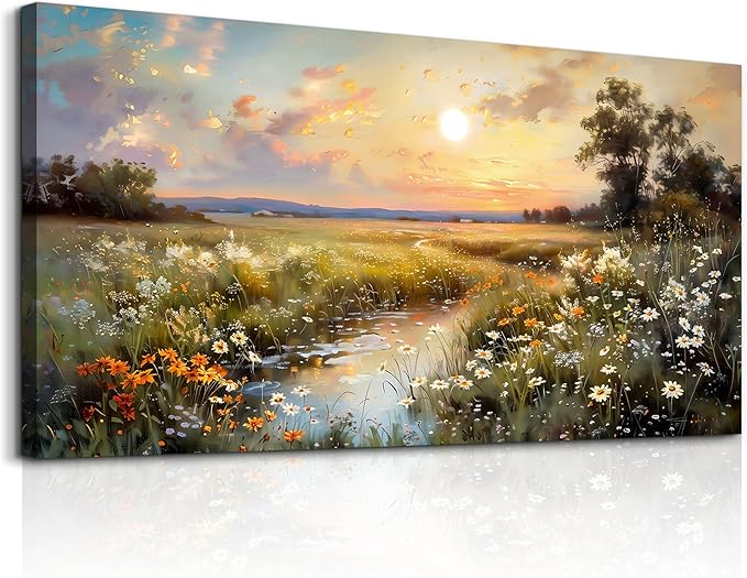 hyidecorart Canvas Wall Art For Living Room Wall Decor For Bedroom Office Decorations Vintage Farmhouse Wildflower Wall Paintings Nature Landscape Picture Artwork Aesthetic Home Decor Ready To Hang