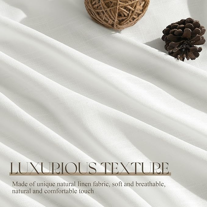 Jowels Ivory Linen Curtains 108 Inch Long 2 Panels for Living Room | White Light Filtering Semi Sheer Curtain,Back Tab Pocket Pleated Look,Farmhouse Textured Privacy Drapes for Bedroom Window