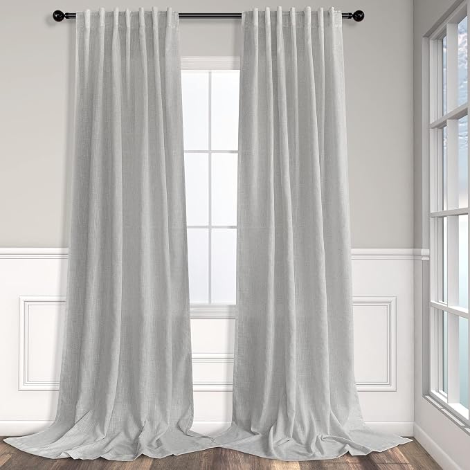 Long Grey Curtains 108 Inches for Living Room Set of 2 Panels Rod Pocket Back Tab Drapes Light Filtering Thick Sheer Linen Semi Privacy Dove Gray Curtains for Mens Office Bedroom Patio Door 9 FT Tall