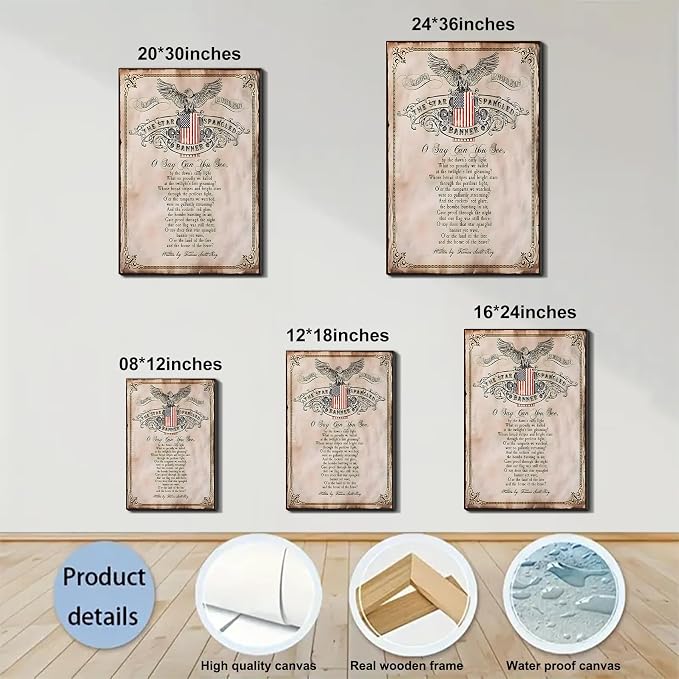 Framed 1776 Liberty Patriotic Wall Art, USA Flag Canvas Art Pictures, Vintage Wall Decor, Made in USA Ready to Hang for Living Room Home Office Man Cave