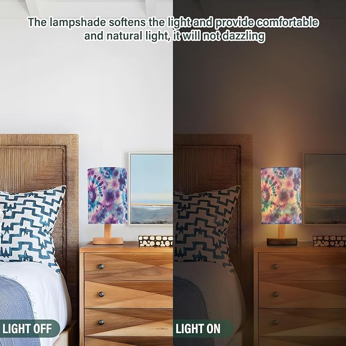 ALAZA Tie Dye Blue Watercolor Decor Bedside Table Lamp with USB Port for Bedroom Nightstand Office Desk LED Bulb Included