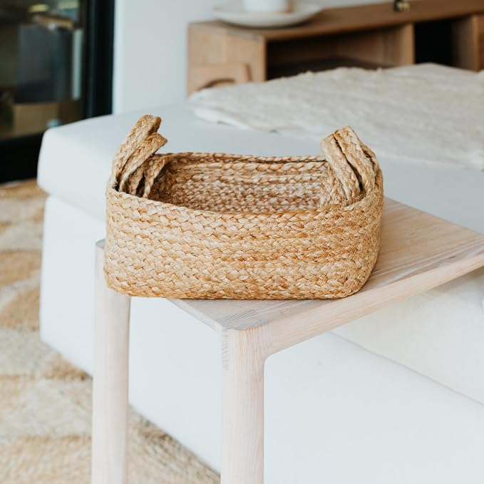Beautiful Storage Basket Set of 4 - Natural Jute Rope Baskets for Shelves | Perfect for Organizing Your Home - Quality Storage Bins Easily Fit with Any Nursery or Bedroom Decor