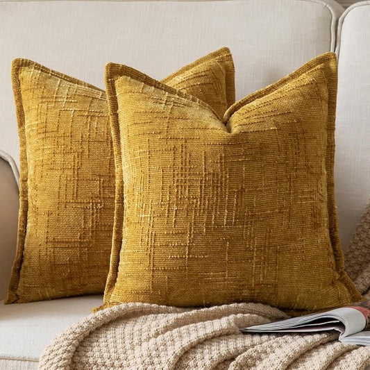 Yaertun Chenille Throw Pillow Covers 22x22 Inch Set of 2 Textured Broadside Soft Cozy Velvet Pillow Covers Modern Farmhouse Boho Decorative Pillow Cases for Couch Bed Sofa Livingroom Ginger