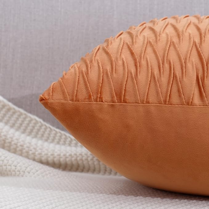 MADIZZ Set of 2 Super Soft Velvet Decorative Throw Pillow Covers 20x20 inch Orange Square with Texture Luxury Style Cushion Case Pillow Shell for Sofa Bedroom