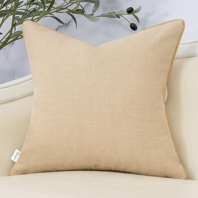 Yangest Patchwork Pillow Cover 18x18 Inch Luxury Cotton and Linen Cushion Cover Square Pillowcover for Couch Bedroom Living Room, Khaki