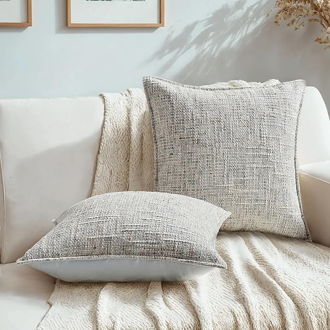 HAUSSY Pack of 2 Chenille Tweed Throw Pillow Covers 26x26 Inch, Crey