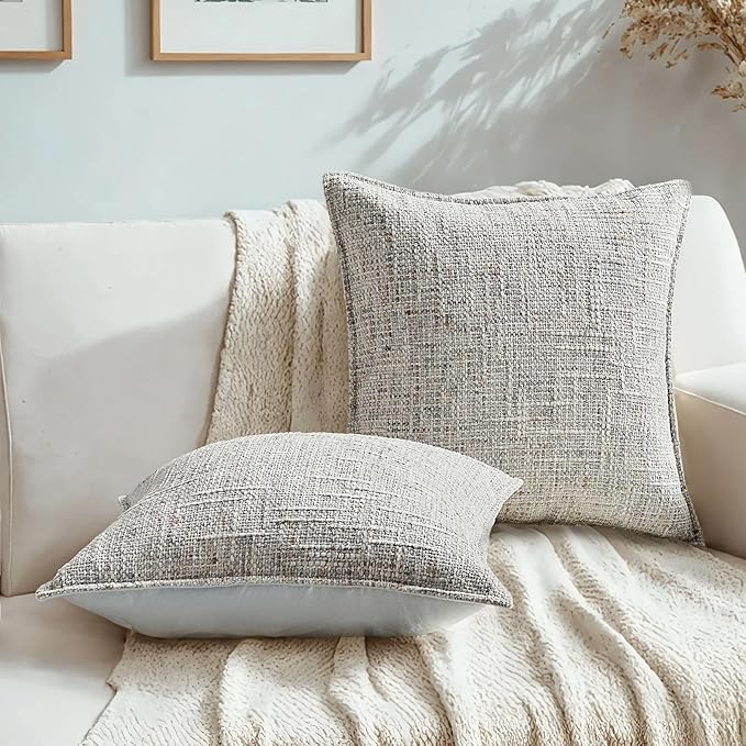 HAUSSY Pack of 2 Chenille Tweed Throw Pillow Covers 18x18 Inch, Crey