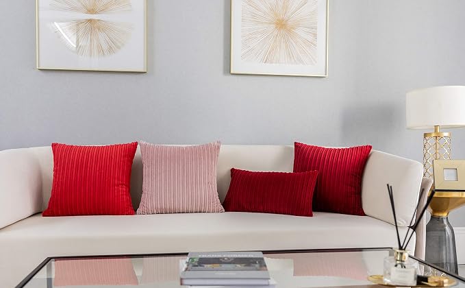 Kevin Textile Striped Corduroy 20”x20” Pillow Covers 2 Pack, Baby Pink