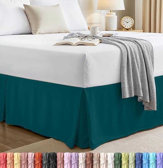 Queen Bed Skirt, Hides Under-Bed Storage 16 Inch Drop, Pleated, Teal | Easy Fit Design, Shrinkage & Fade Resistant, Hotel Style, Microfiber Durable Fabric, Machine Washable
