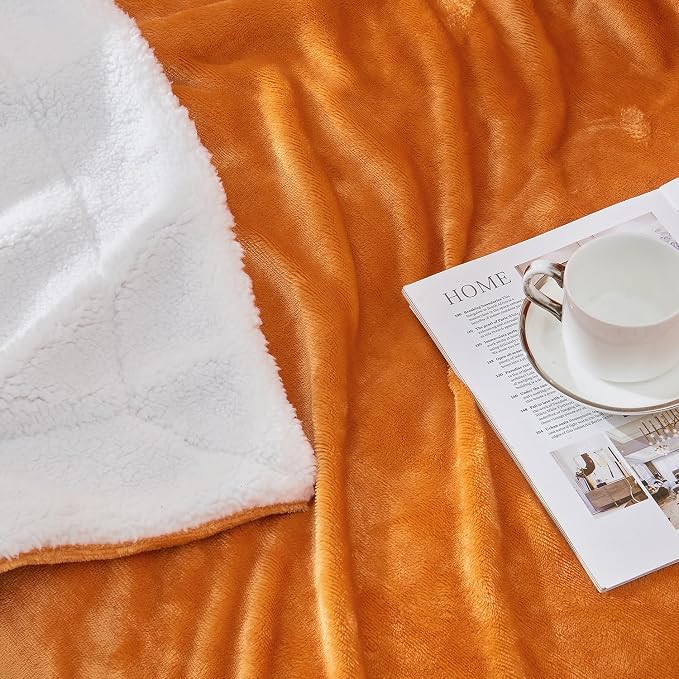SOCHOW Sherpa Fleece Fall Throw Blanket, Burnt Orange, 50x60 inches | Double-Sided Super Soft Luxurious Plush Blanket Throw Size