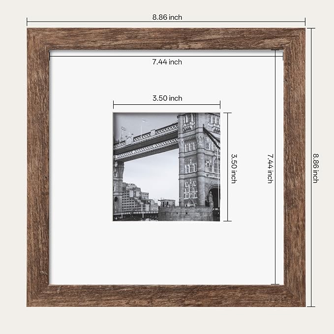 eletecpro Picture Frames Set of 9, 8x8 in, Acrylic Cover, Drift Brown | Display Photo 4x4 with Mat or 8x8 without, Square Gallery Collage, Wall Mount, Minimalist Home Decor, Engineered Wood