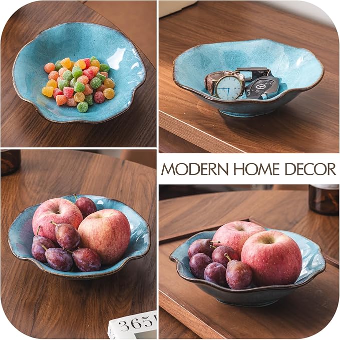 8" Fruit Bowl for Kitchen Counter Decor,Lotus Leaf Shape Ceramic Decorative Bowl,Key Bowl for Entryway Table Modern Home Decor