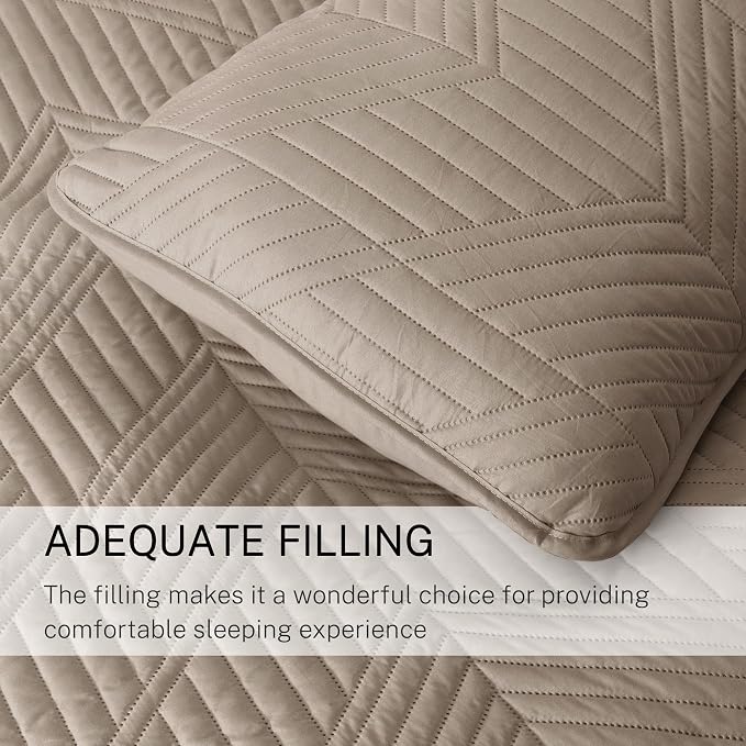 Exclusivo Mezcla Ultrasonic Full Queen Quilt Bedding Set, Taupe | Lightweight Bedspreads, Soft Microfiber, Modern Geometric Coverlet, All Season Bed Cover, 1 Quilt and 2 Pillow Shams