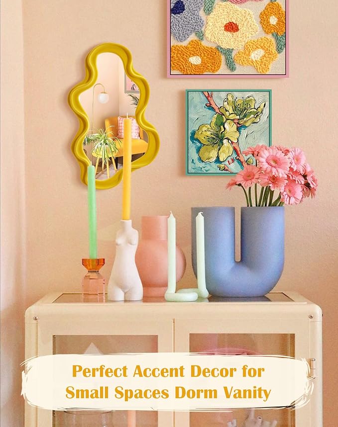 Trendy Bedroom Small Wall Mirror Decor,Yellow-Orange Funky Mirrors | 16x10",Soft Velvet-like Touch,Cloud Mirror for Girl Teen Women Bedroom Decoration,Cute Hanging Accent for Nursery Gallery