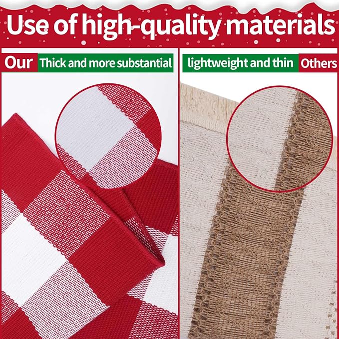 Christmas Buffalo Plaid Rug 3 x 5 Ft, Red White Indoor Outdoor Rug | Cotton Blend, Hand-Woven Look, Machine Washable, Layering Rug, Porch Entryway Decor