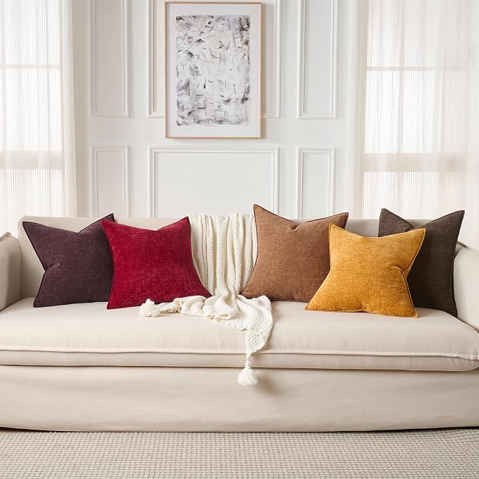 JUSPURBET Mocha 16x24 Throw Pillow Covers Set of 2 Decorative Pillow Covers for Couch Sofa Bed Cozy Chenille Lumbar Cushion Covers Cases with Invisible Zipper for Living Room Home Decor