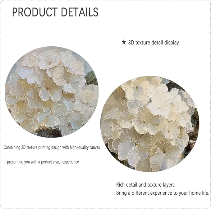 Large Hydrangea Canvas Wall Art 3D Texture White Flower Plant painting Decor Pictures Botanical Floral Posters Prints for Living Room Classroom Bedroom office corridor Decoration