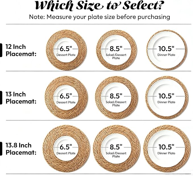 13.8 Inch Round Woven Placemats Set of 18, Rattan Chargers for Dinner Plates, Rattan Wicker Table Mats Jute Braided, Boho Farmhouse Rustic Braided Place Mats for Kitchen Dining Party Decor