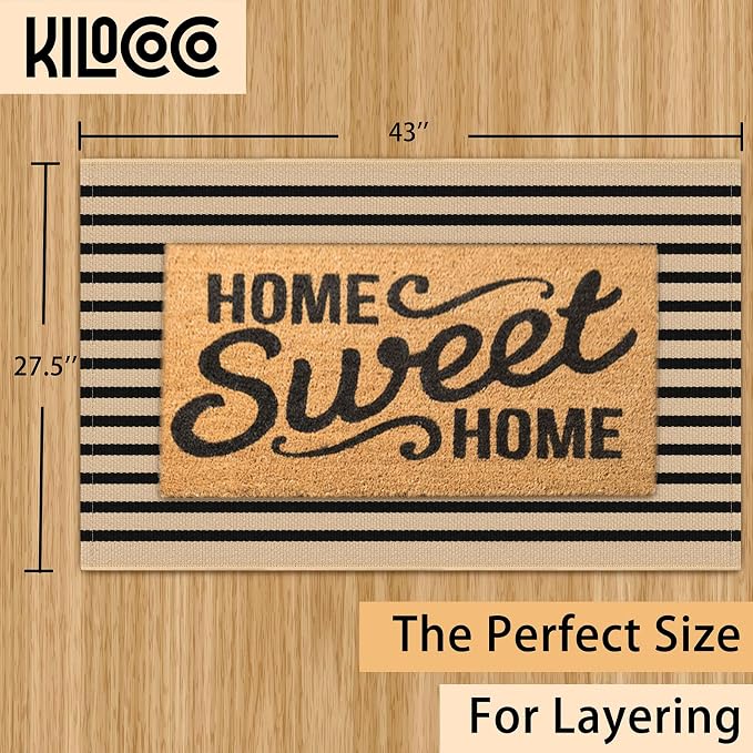 KILOCOCO Striped Rug 2.3'x3.6' Indoor Outdoor Rugs Front Door Mat, Brown | Cotton Washable Striped Front Porch Rug, Woven Layered Doormats, Welcome Mat for Entryway, Low Pile Kitchen Rugs