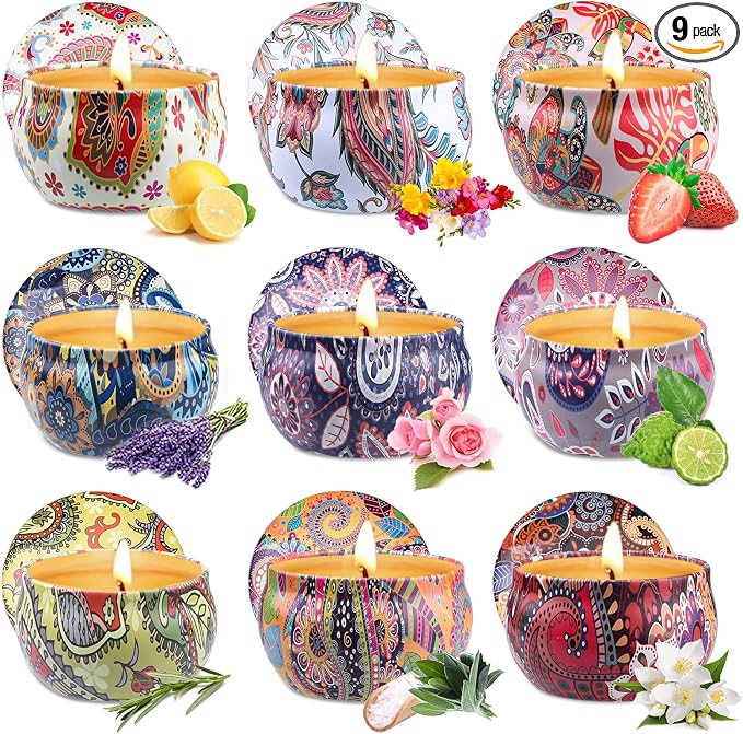 Scented Candles Gift Set for Women, 9 Pack Aromatherapy Candles for Home Scented, 180 Hour Long Lasting Soy Candle Lavender Candle Valentine's Day Birthday Chrismas Gifts for Women Bath Spa Yoga