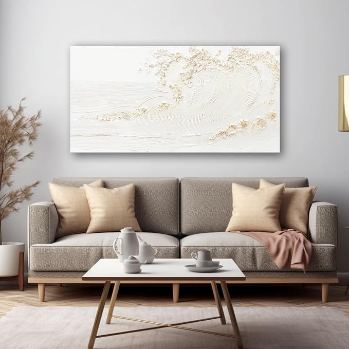 Canvas Wall Art Decor White Wall Art Silent Waves With Gold Canvas Art Wall Decor Wall Art Painting Decorations Artwork Wall Art Prints For Room Living Room Bedroom Office Decor 20x40 Inch