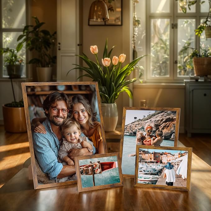 Giftgarden 16 Pack Brown Picture Frames for Multi Sizes Photos, Including Two 11x14, Two 8x10, Six 5x7, Six 4x6, Assorted Gallery Collage Frame Set for Wall or Tabletop Display, Fathers Day