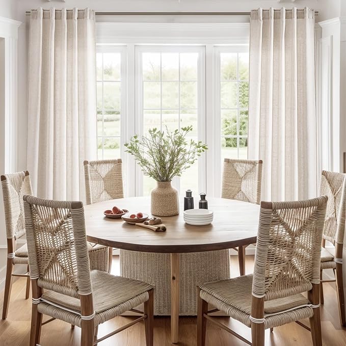 Beige Linen Curtains 96 Inches Long for Living Room 2 Panels Set Back Tab Pocket Canvas Semi Sheer Modern Farmhouse Curtains Belgian Flax Linen Bedroom Curtain Drapes Neutral Earth Tone 40x96