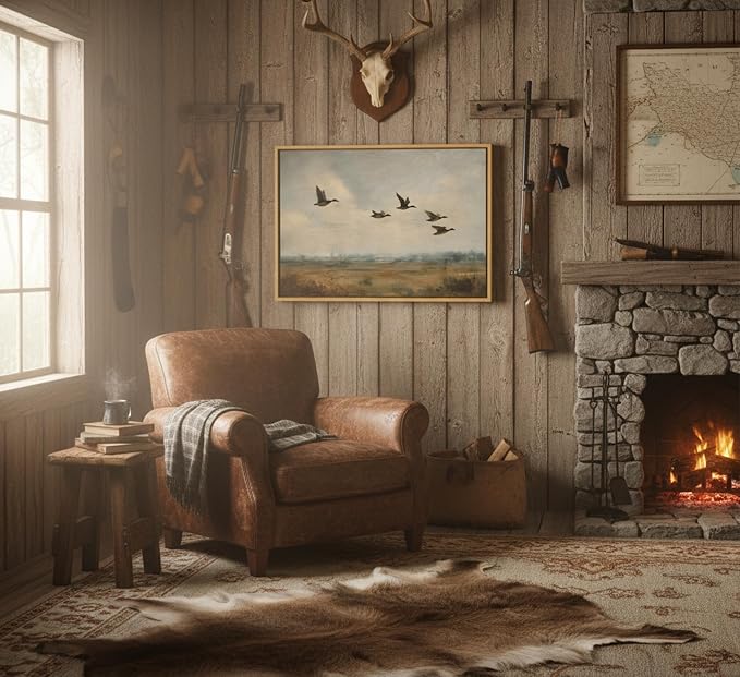 Framed-Vintage Flying Duck Canvas Wall Art-8x10in | Duck Hunting Picture Poster Print,Retro Wild Duck Painting Artwork for Bedroom Living Room Wall Decor