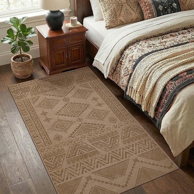 jinchan 3x5 Faux Jute Area Rug Washable Boho Entryway Rug, Natural Taupe | Southwestern Geometric, Non-Slip, Low Pile, Indoor Outdoor, Kitchen, Bathroom, Laundry Room, Porch, Balcony, Bedroom, Patio