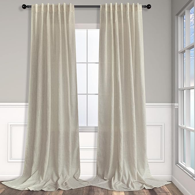 Pitalk Beige Back Tab Linen Curtains 94 Inches Long 2 Panel for Living Room Light Filtering Canvas Cloth Textured Linen Sheer Drapes Curtain for Patio Door Doorway Playroom Bay Window 52 x 94 Length