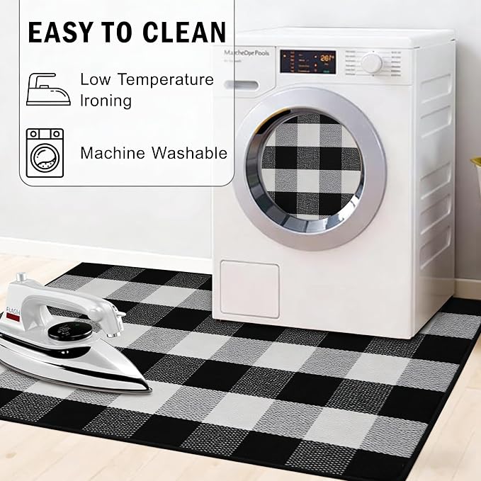 Buffalo Plaid Outdoor Rug 4x6 Ft Black and White Checkered Area Rug Washable Indoor Outdoor Rugs for Entryway,Hallway, Kitchen, Living Room, Dining Room, Bedroom