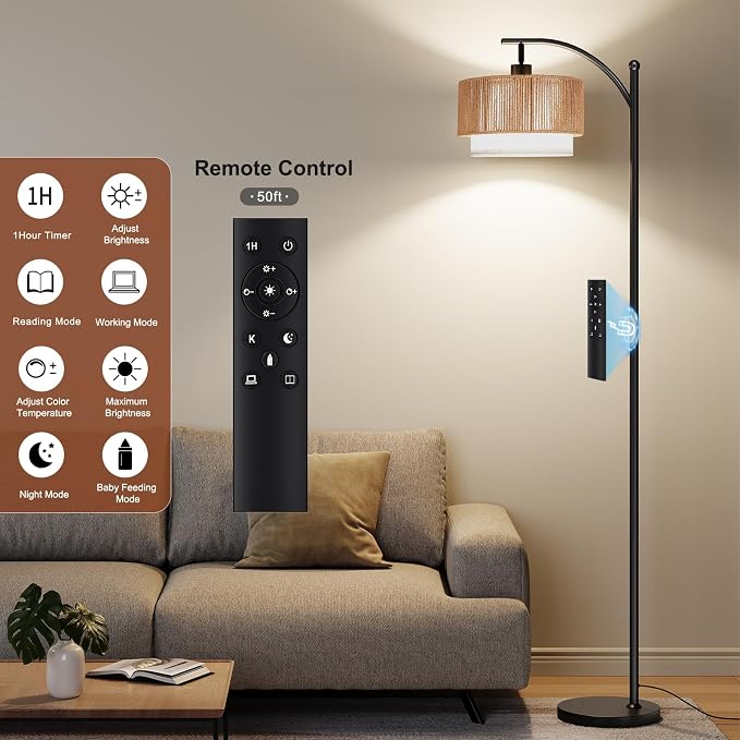 SUNMORY Arc Floor Lamps for Living Room with 12W Remote and Dimmable Bulb