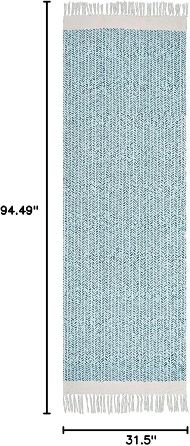 Lahome Boho Bathroom Runner Rug, 2'6''x8 Washable Rugs for Kitchen Hallway | Woven Cotton Throw Mat with Tassels, Farmhouse Blue Non Shedding Lightweight Carpet for Laundry Room Bath Rv Entryway Decor