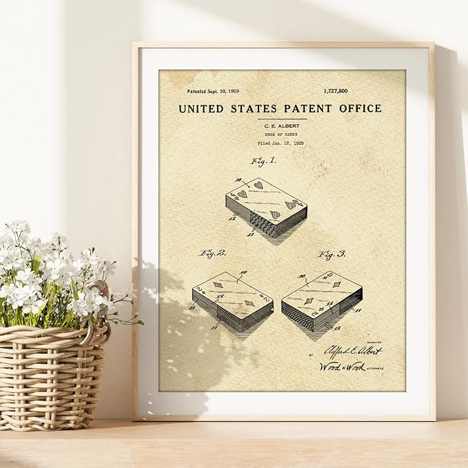 Playing Cards Patent Print Wall Art - Unframed - 8x10 | Set the Tone for Your Game Night with this Classic and Timeless Wall Décor | Modern Wall Art | Wall Art | Living Room Décor | Office Wall Décor