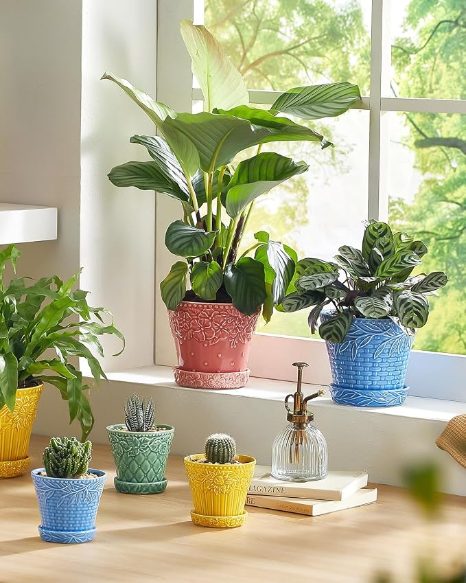 Metahom 5.8 Inch Ceramic Plant Pots, Flower Pots Set of 4, Assorted Colors