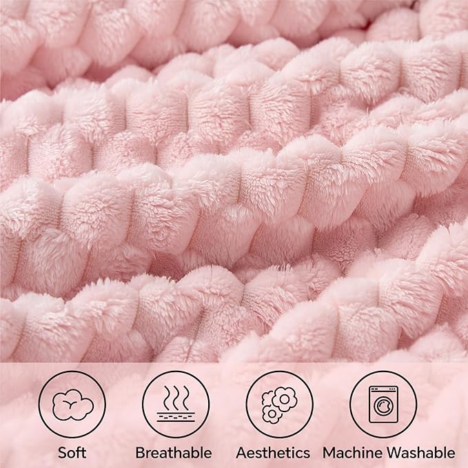 BEDELITE Pink Twin Blanket for Couch, Soft Cozy Gifts for Women, 60 * 80 | 3D Jacquard Decorative Fleece Blanket, Super Soft Plush Throws, Cute Birthday Gift for Women & Men, Suitable for All Seasons
