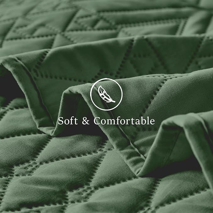 akkialla Twin Size Quilt Bedding Set,Green Lightweight Microfiber Soft Bedspreads,Modern Style Geoetric Pattern Coverlet Set for All Seasons,2 Piece(1 Quilt,1Pillow Sham)