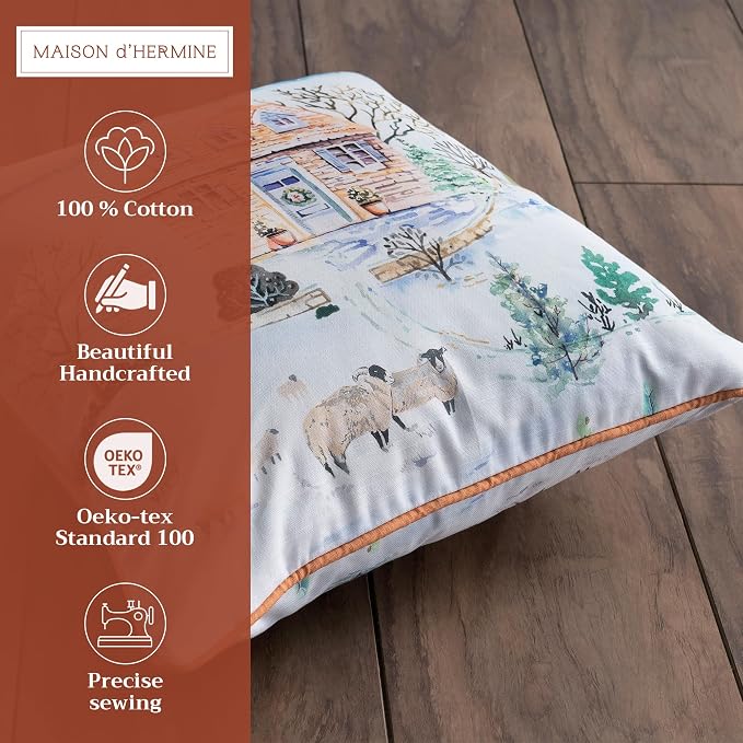 Maison d' Hermine Throw Pillow Covers 100% Cotton (20" x 20" - Pack of 1)