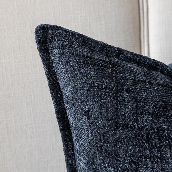 Yaertun Chenille Throw Pillow Covers 24x24 Inch Set of 2 Textured Broadside Soft Cozy Velvet Pillow Covers Modern Farmhouse Boho Decorative Pillow Cases for Couch Bed Sofa Livingroom Dark Blue