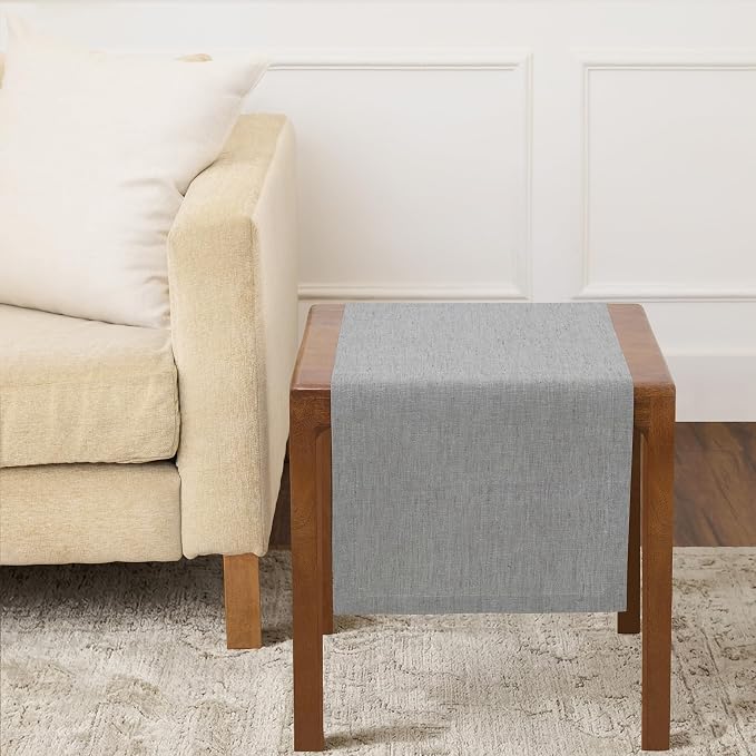 Solino Home 100% Pure Linen Table Runner Chambray Grey, Athena 14 x 36 in | styles dining tables for meals and celebrations, European flax fibres, soft to the touch, Chambray Grey, OEKO-TEX Certified