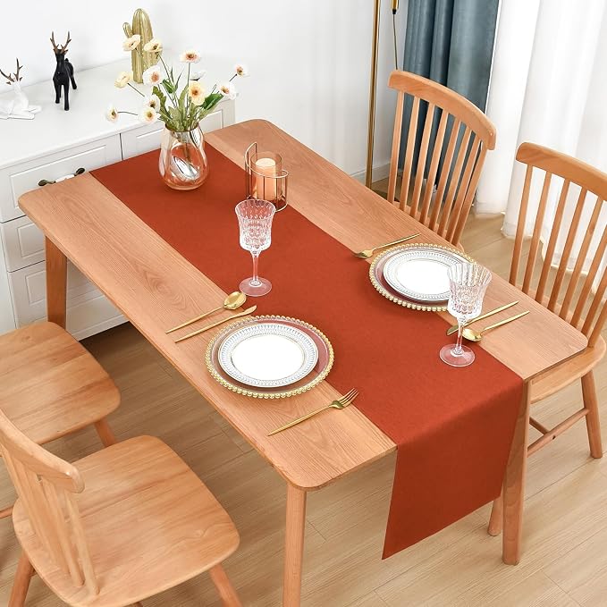Faux Linen Table Runner Water Resistant 13 x 48 in, Rust | Farmhouse Rustic Table Runners, Coffee Table Runner, Dresser Runners for Bedroom, Living Room, Kitchen, Dining, Party
