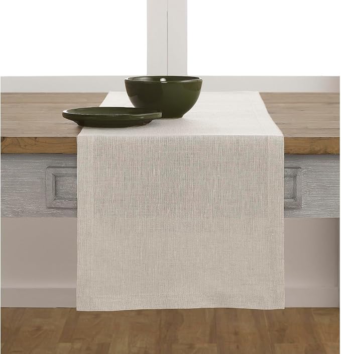 Solino Home 100% Pure Linen Table Runner Natural Long, Athena 14 x 90 in | brings a tailored look to family meals and hosting, European flax fibres, naturally breathable, soft, OEKO-TEX Certified