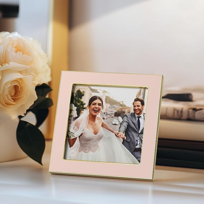 eletecpro 4x4 Enamel Picture Frame with Real Glass Cover, Pink, 2-Pack
