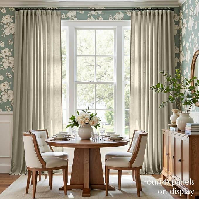 jinchan Linen Curtains Light Filtering Back Tab 50x96 Inch 2 Panels Green | Semi Sheer Curtains 96 inch length for Bedroom Living Room, Modern Farmhouse Drapes with Rod Pocket, Natural Boho Curtains